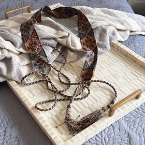 Peruvian Connection Beaded Woven belt with Tassel Accent - Earth Tones
